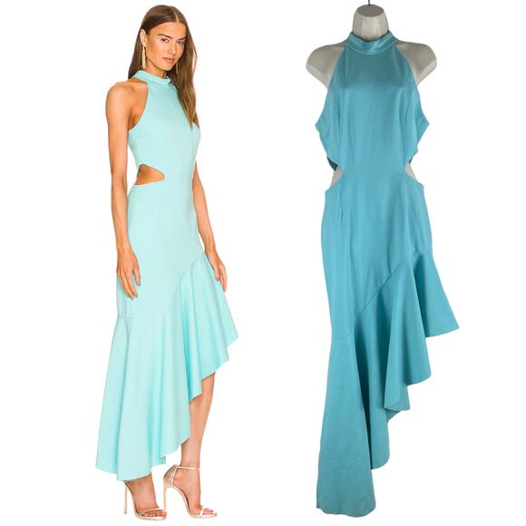 Elliatt Spectar Waist Cutout Gown Dress Asymmetrical Hem Blue Size L - Picture 1 of 8